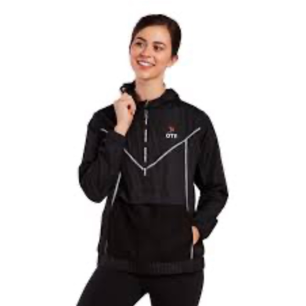 Orangetheory OTF Windbreaker nylon jacket Sz L HOODED HALF-ZIP SPORT ANORAK